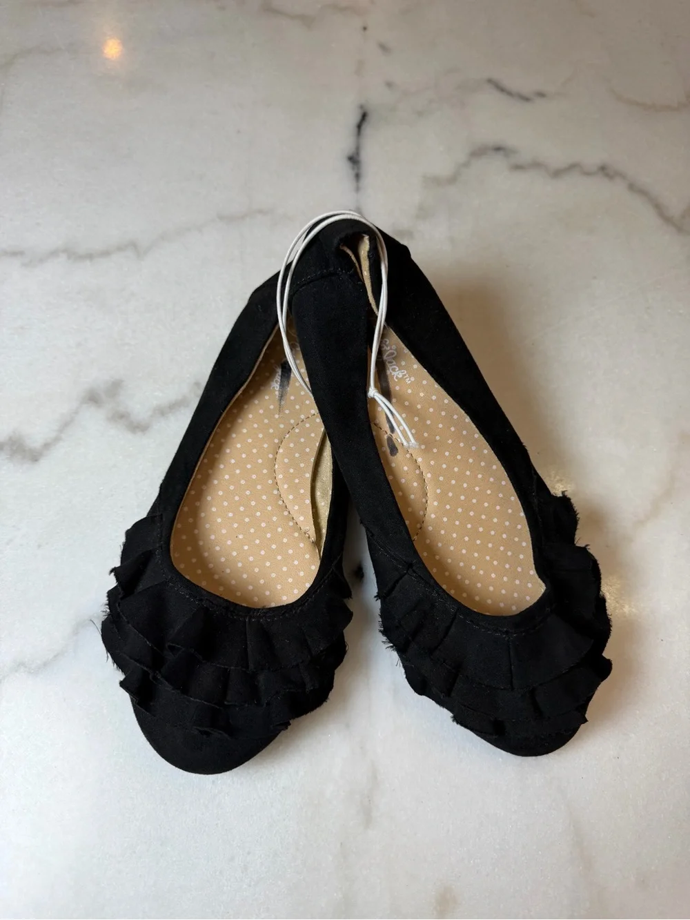 Cat & Jack Little Girl Black Ruffle Ballet Flats - Kids Dress Shoes